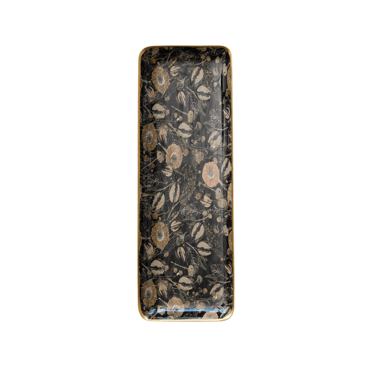 Enameled Metal Tray with Pattern & Gold Rim