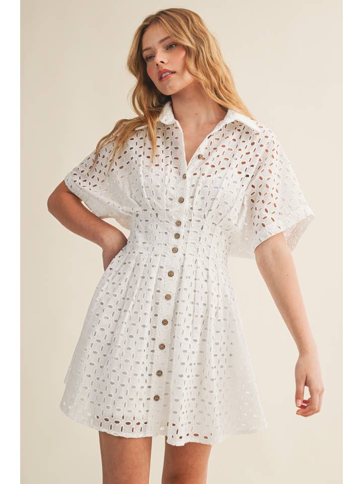 white eyelet mini dress