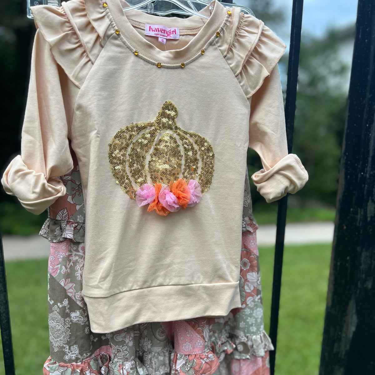 Joyous and Free Joyous and Free Maxi Tier Skirt Wonderland Olive Peach - Little Miss Muffin Children & Home