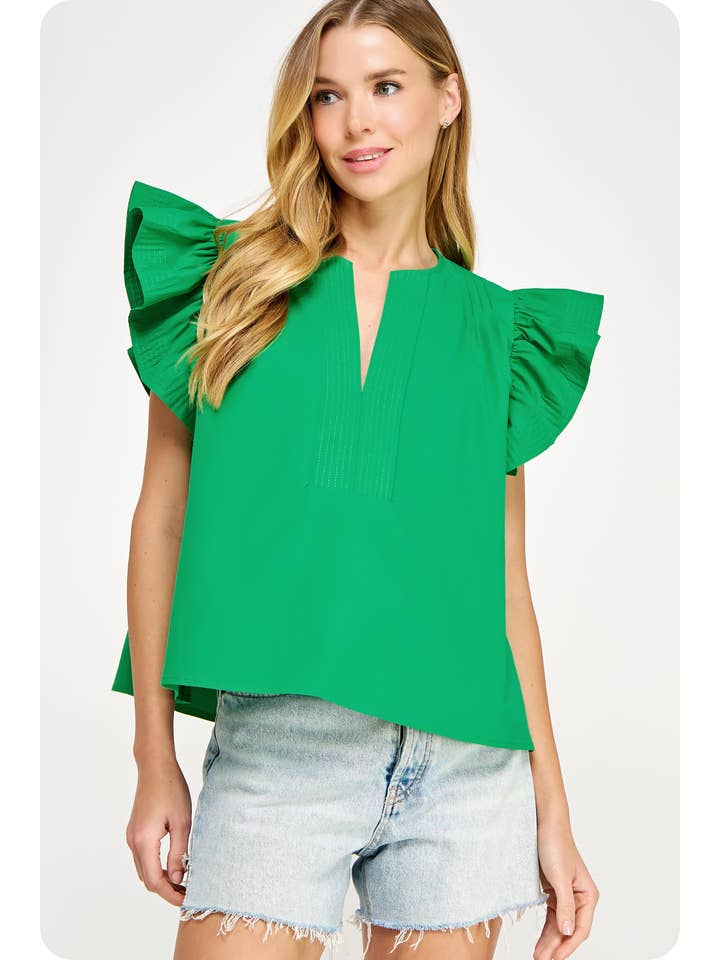 Flutter Ruffle Sleeve Poplin Top