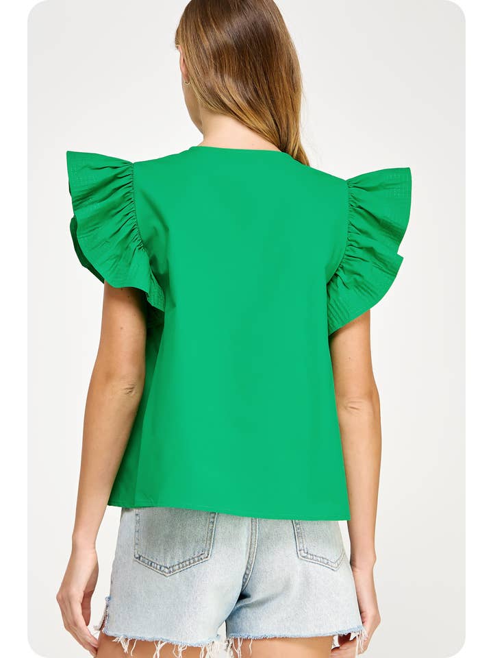 Flutter Ruffle Sleeve Poplin Top