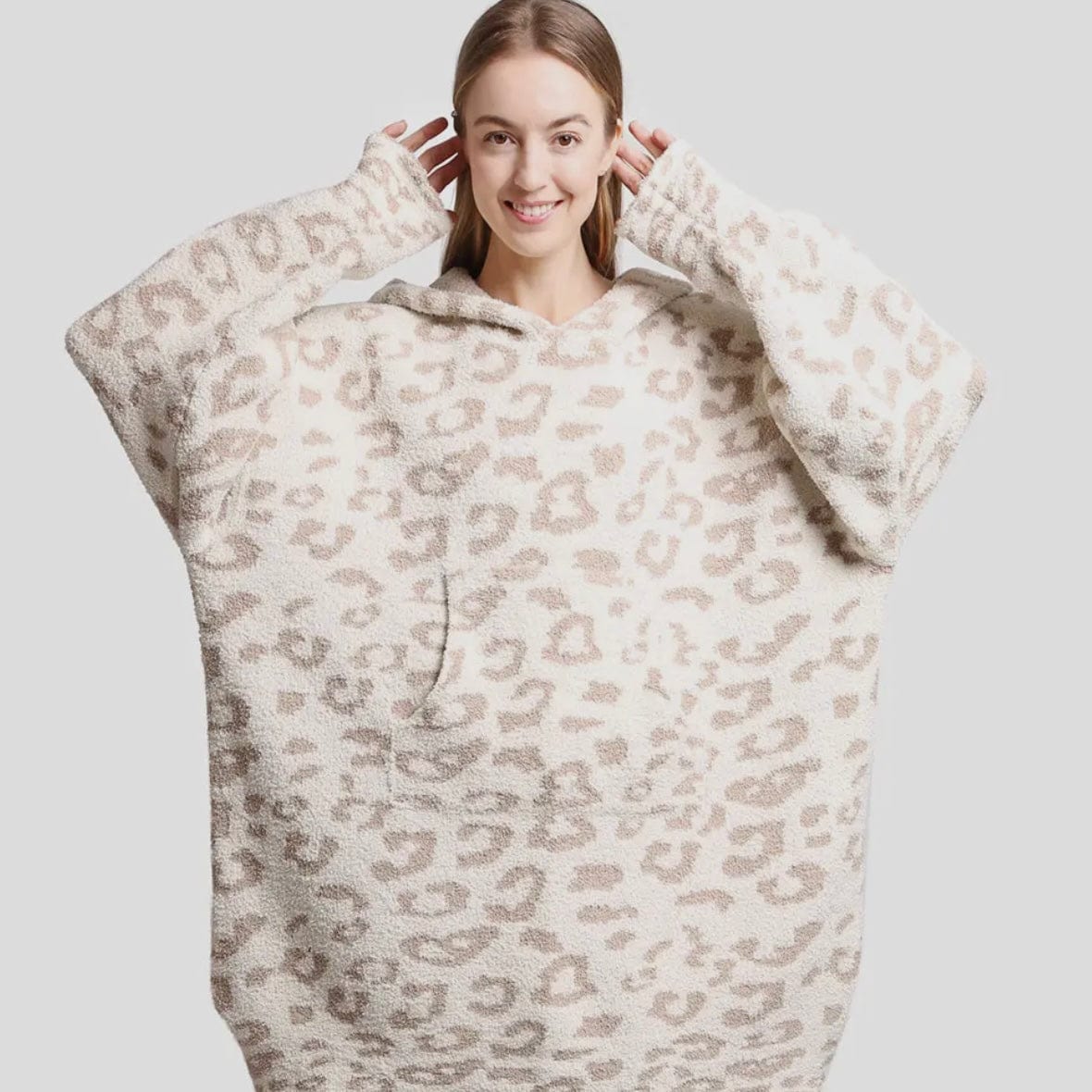 Fashion City Fashion City Leopard Print Soft Hooded Snuggie with Pockets, Beige - Little Miss Muffin Children & Home