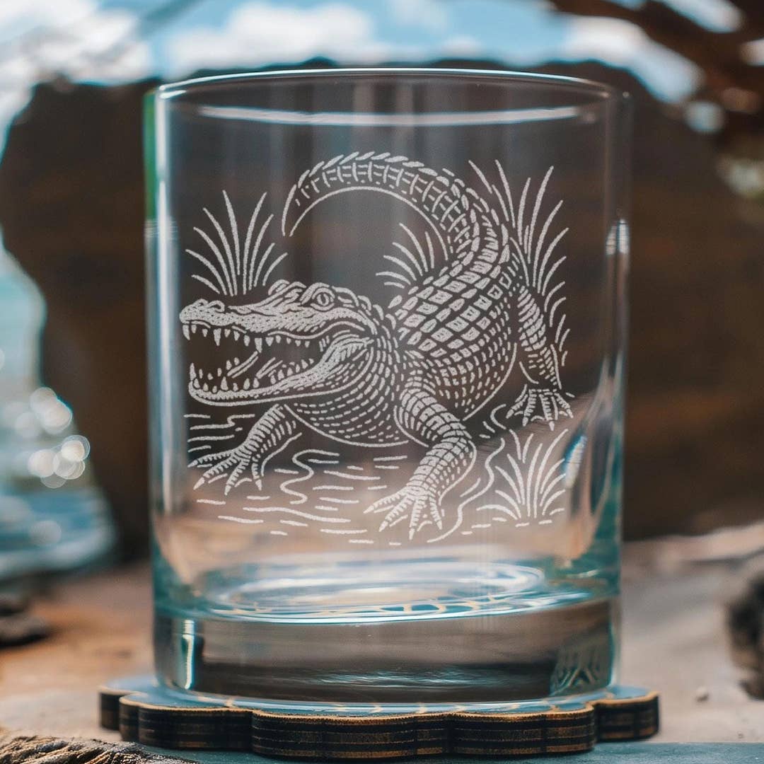 Benoit's Design Co Alligator Drinking Glass, 12oz Old Fashioned - Little Miss Muffin Children & Home