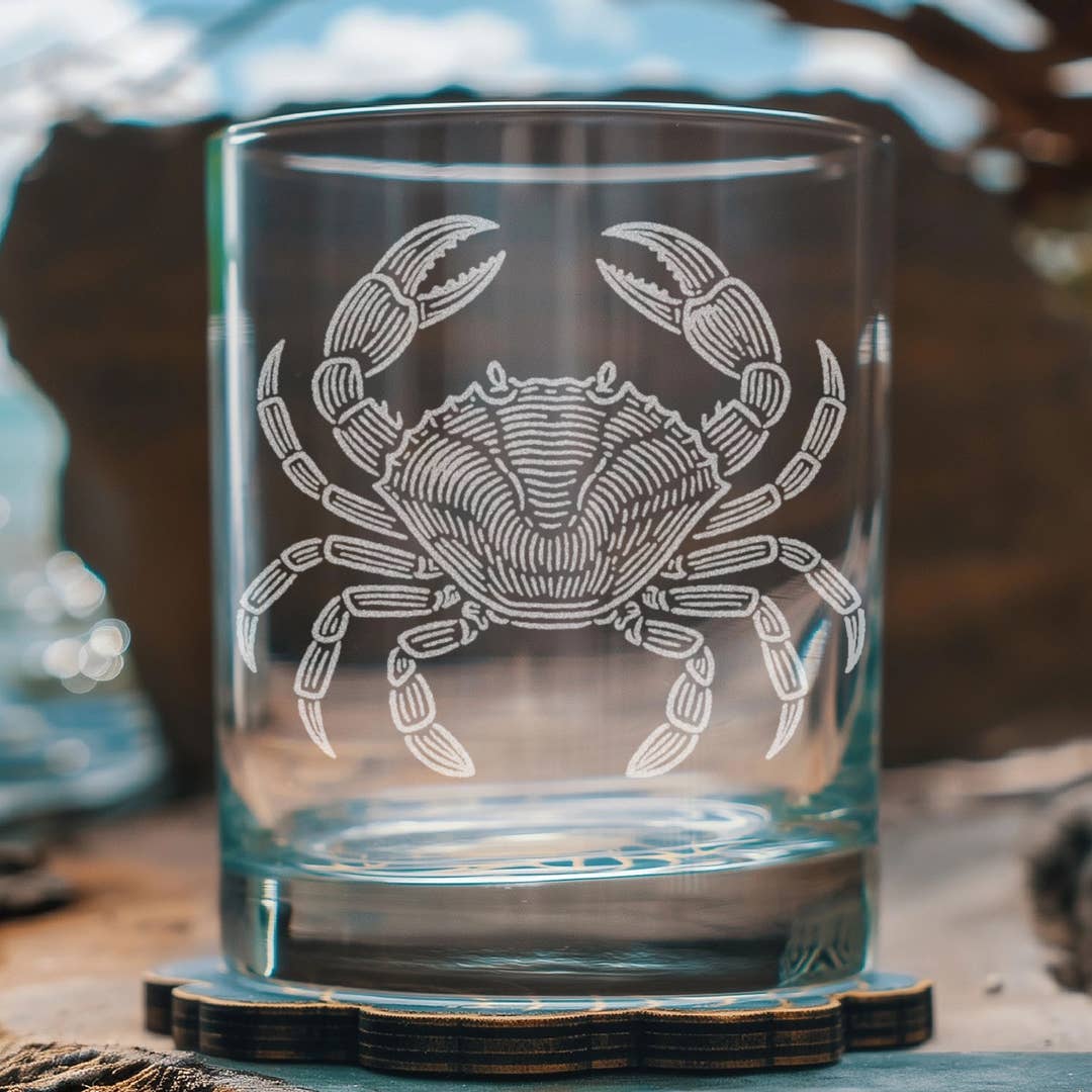 Benoit's Design Co Crab Drinking Glass, 12oz Old Fashioned - Little Miss Muffin Children & Home