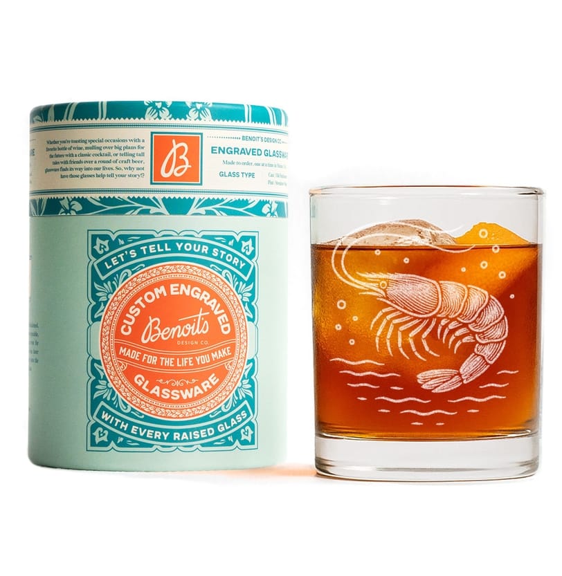 Benoit's Design Co Shrimp Drinking Glass, 12oz Old Fashioned - Little Miss Muffin Children & Home