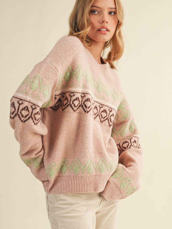 pink geometric sweater for women