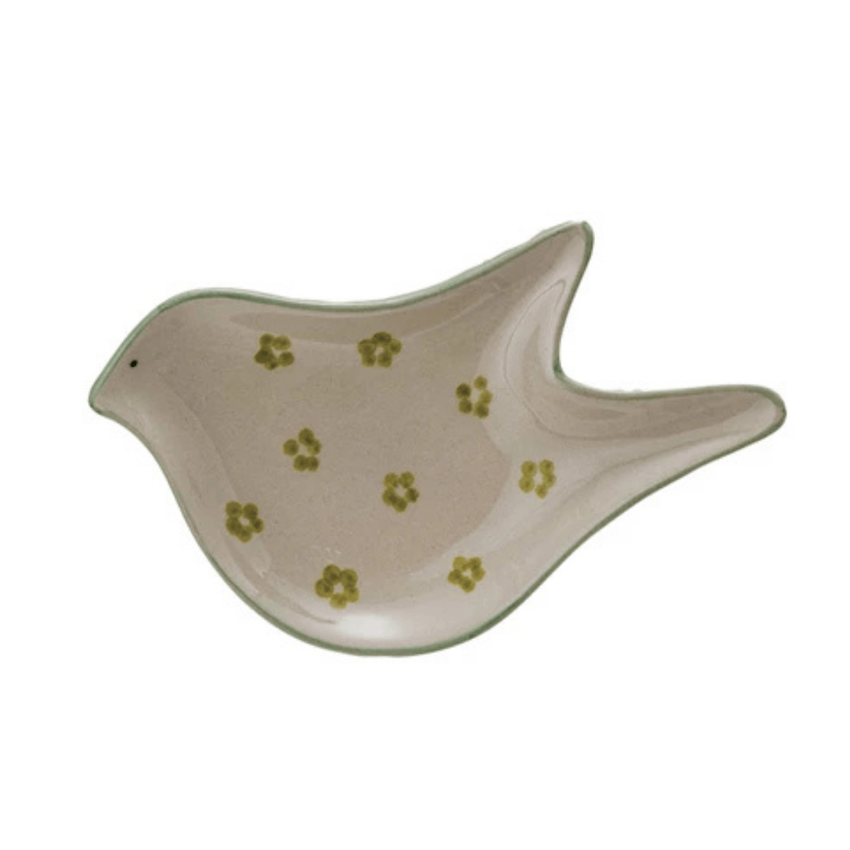 Hand-Painted Stoneware Bird Shaped Dish