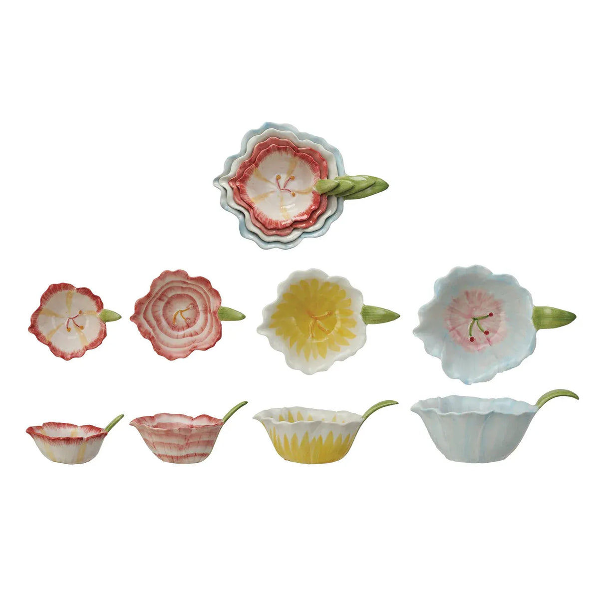 Hand-Painted Stoneware Flower Shaped Prep Bowls,