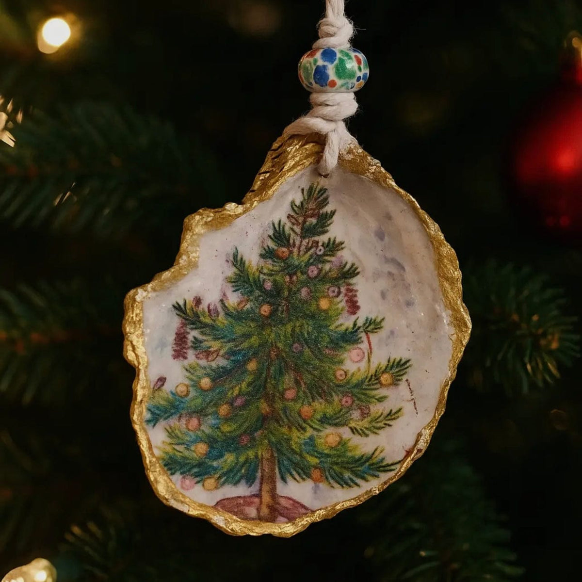 Handmade Coastal Christmas Tree Oyster Ornament