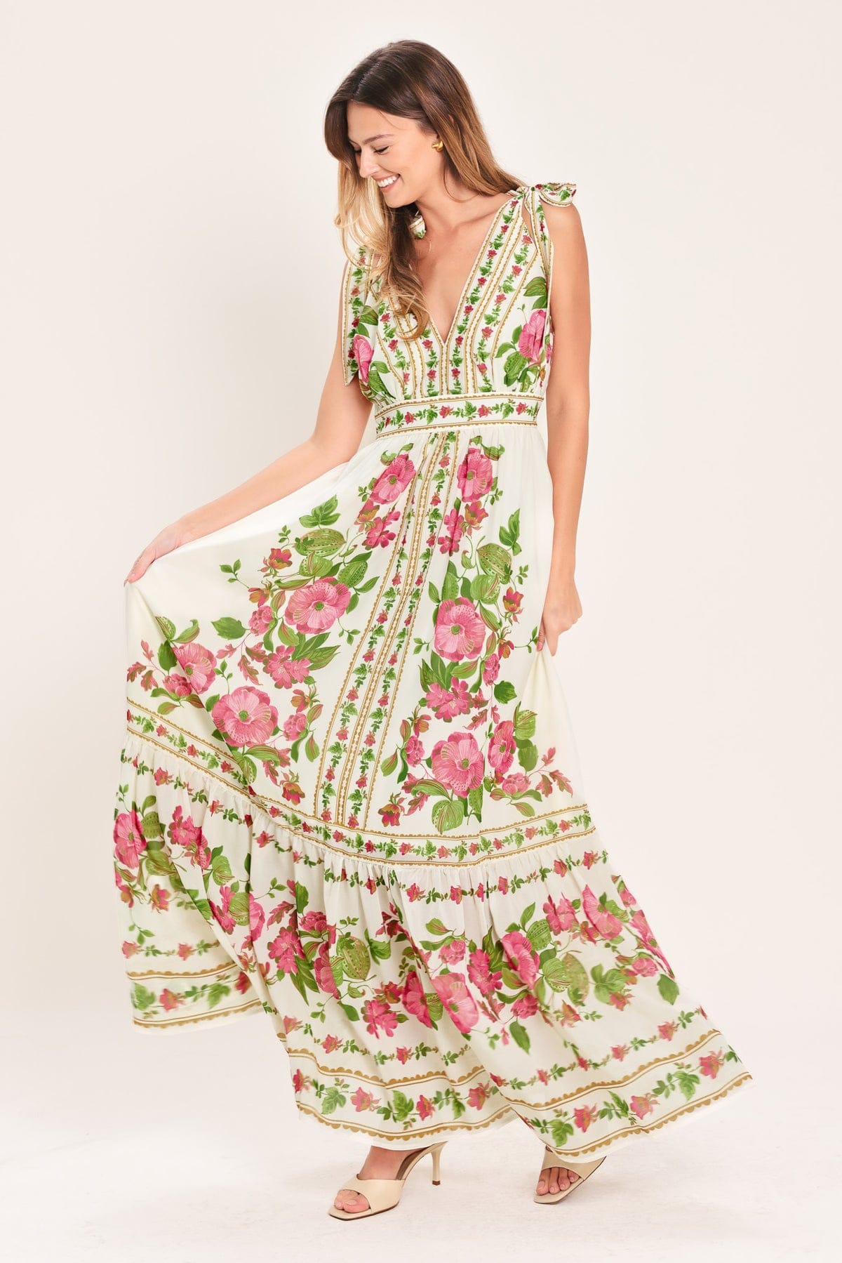 Flying Tomato Ivory Rose Vine Romance Printed Woven Maxi Dress - Little Miss Muffin Children & Home