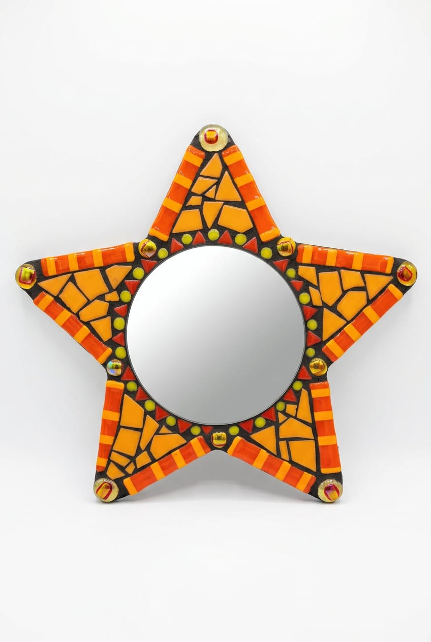 Ginger Kelly Glass Hand Blown Glass Round Mosaic Orange Star Tile with Mirror - Little Miss Muffin Children & Home
