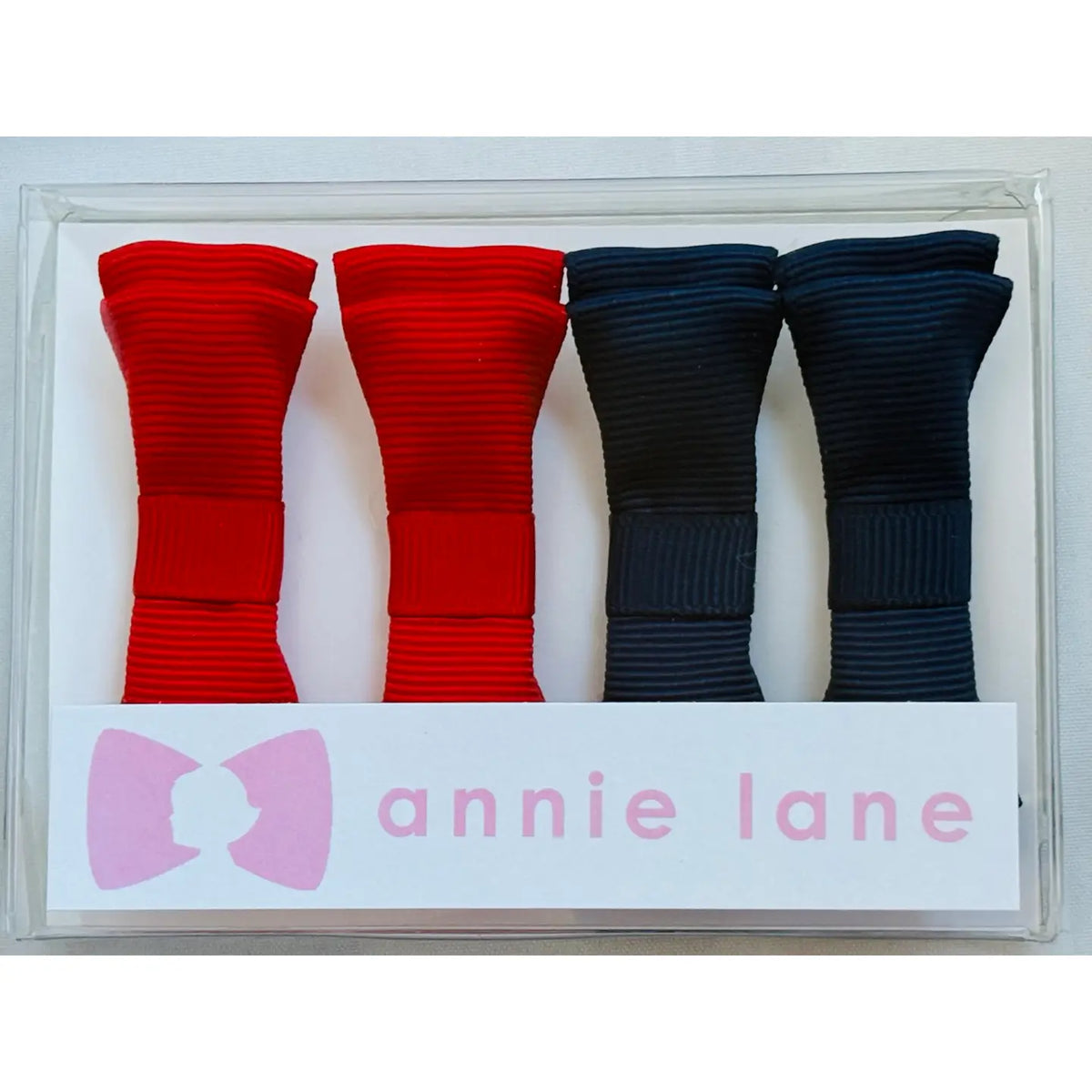 Annie Lane Classic Grosgrain Navy & Red Set of Four Hair Bows - Little Miss Muffin Children & Home