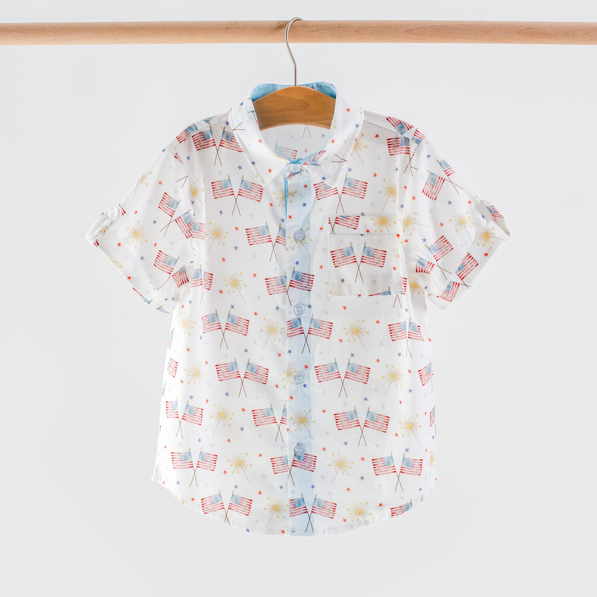 Nola Tawk Patriotic Parade Short Sleeve Collared Shirt - Little Miss Muffin Children & Home