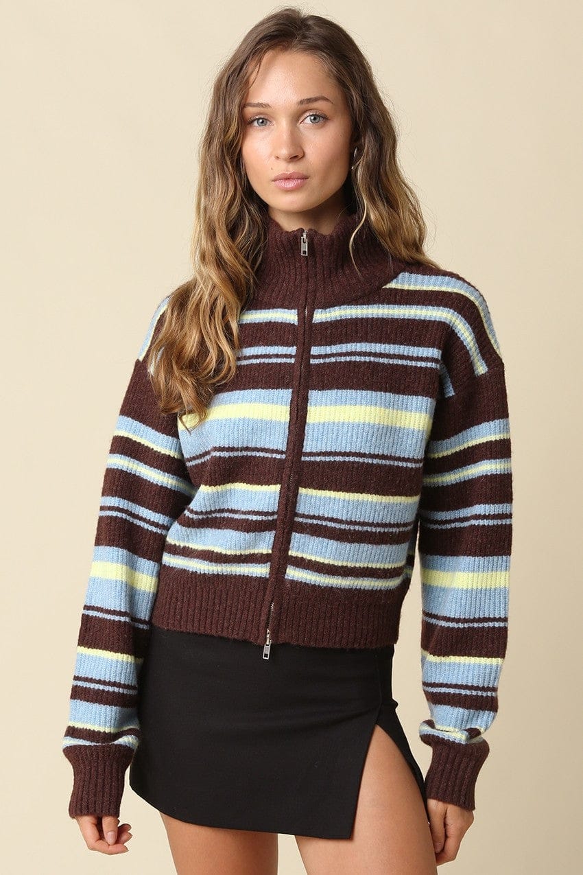 Olivaceous Aspen Striped Zip-Up Knit Cardigan - Little Miss Muffin Children & Home
