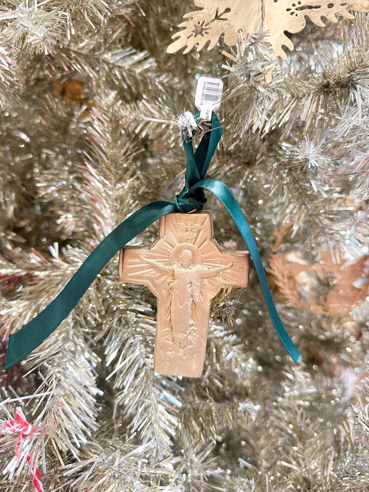 Jesus on the cross gold ornament for tree 