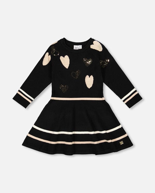 black dress with sequin hearts
