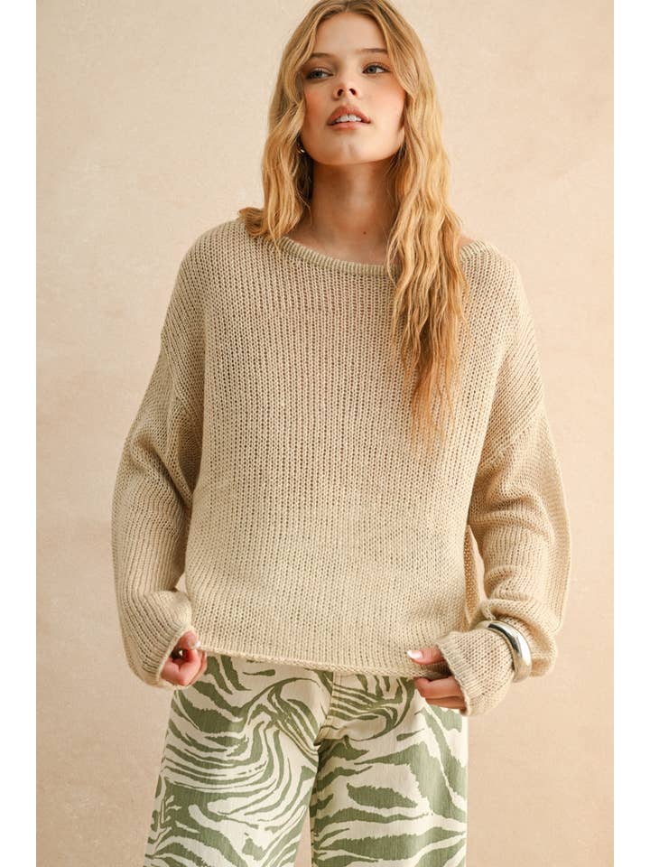 LIGHT WEIGHT LONG SLEEVE KNITTED TOP in beige