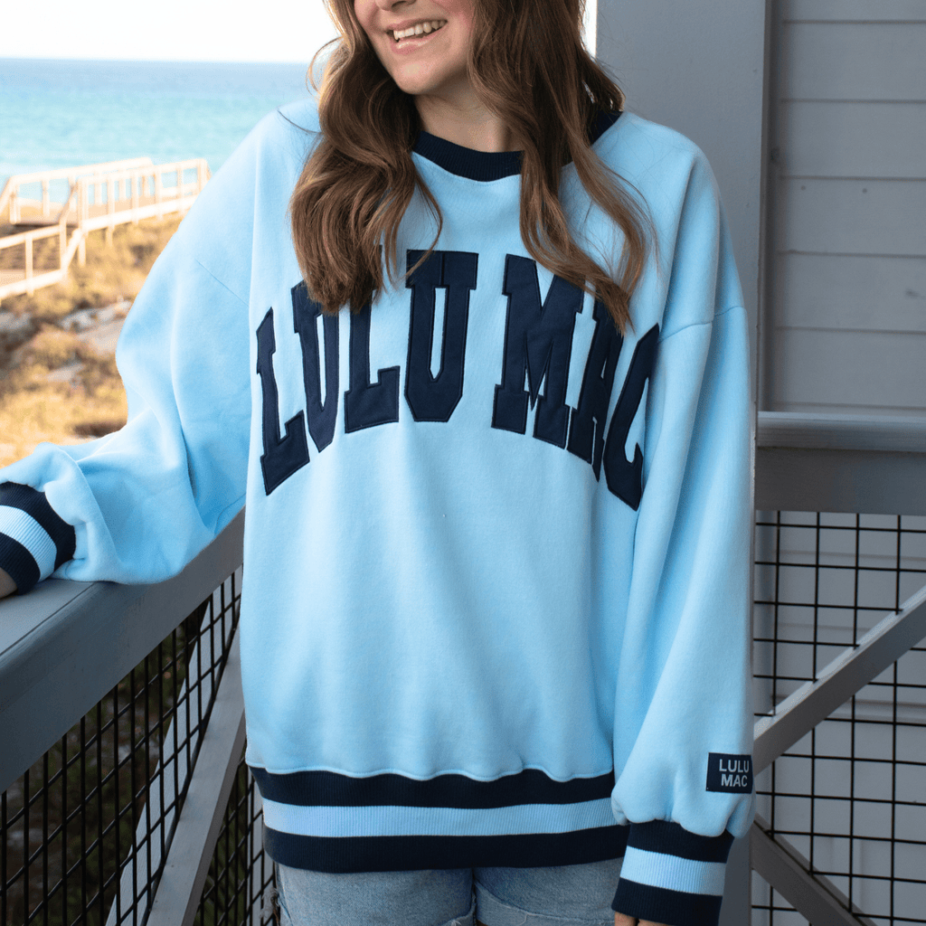 Girlie Girl Originals Lulu Mac Social Society Adult Sweatshirt in Light Blue & Navy Stitch by Girlie Girl Originals - Little Miss Muffin Children & Home