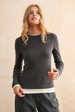 Lightweight Contrast Layered Look Top in Charcoal