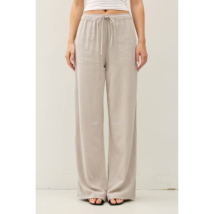 Be Cool Linen Blend Wide Leg Drawstring Pants in Pebble - Little Miss Muffin Children & Home