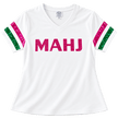 Whereable Art Whereable Art Women's MAHJ Sequin V-Neck Tee with Hot Pink & Green Striped Sleeves - Little Miss Muffin Children & Home
