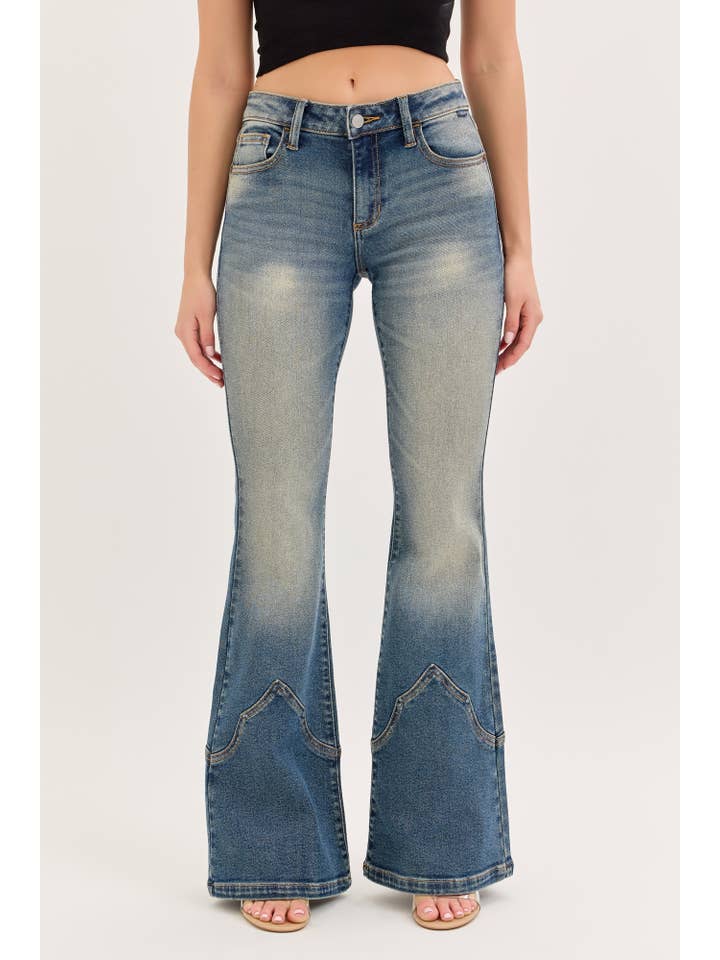 Mid Rise Western Super Flare Tinted Jeans