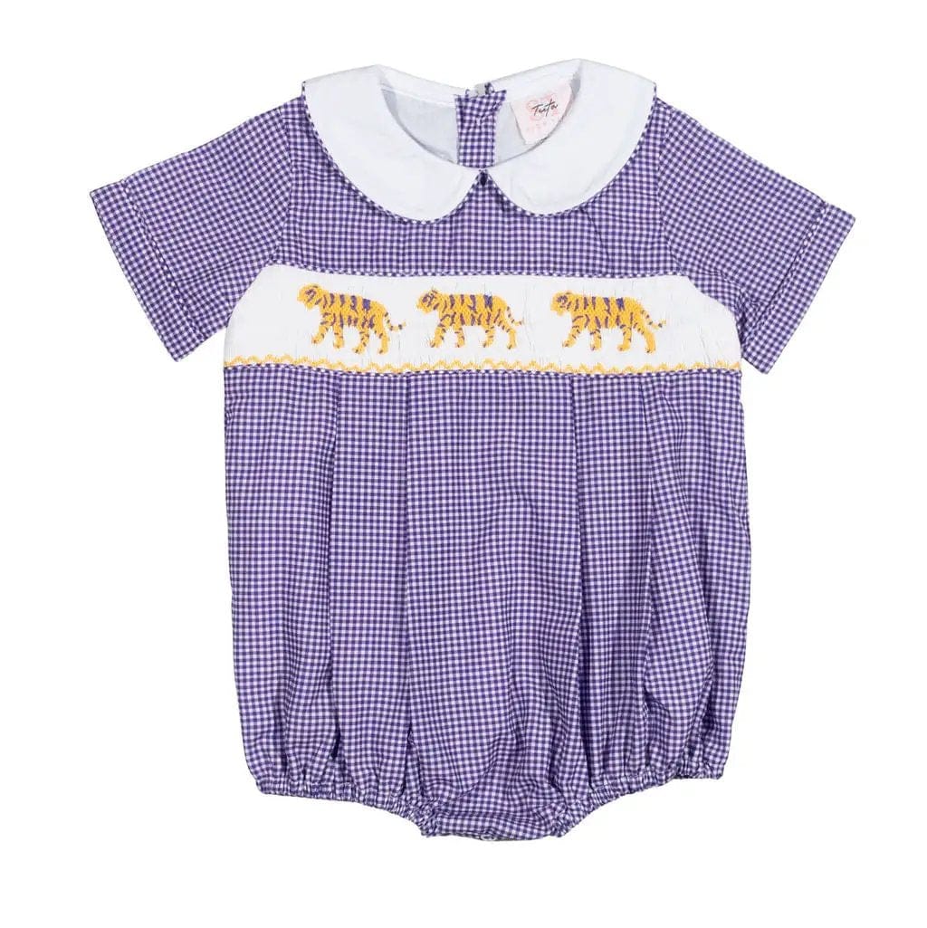 Lulu Bebe Noah LSU Tigers Purple Gingham Baby Bubble - Little Miss Muffin Children & Home