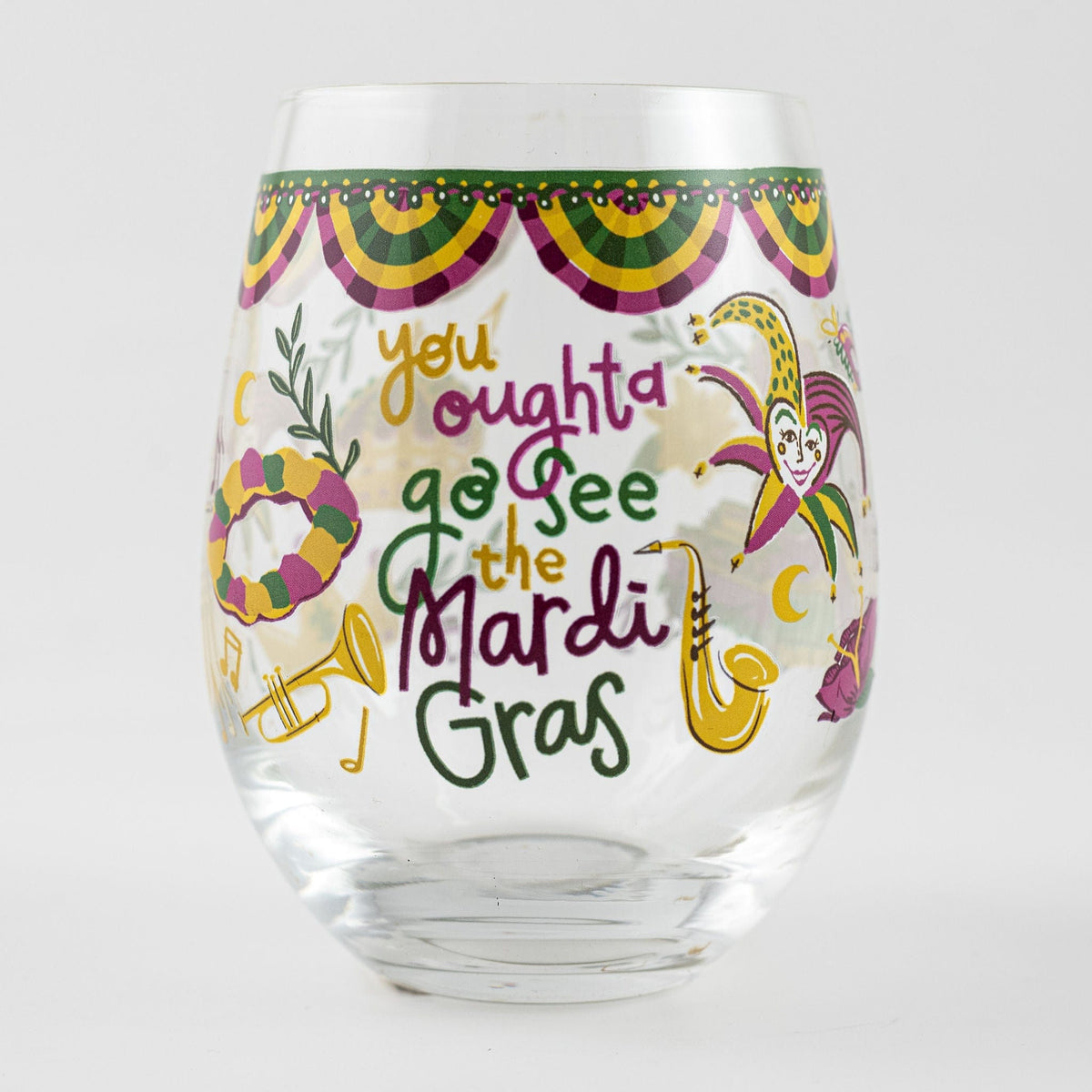 The Parish Line The Parish Line You Oughta Go See the Mardi Gras Stemless Wine Glass - Little Miss Muffin Children & Home