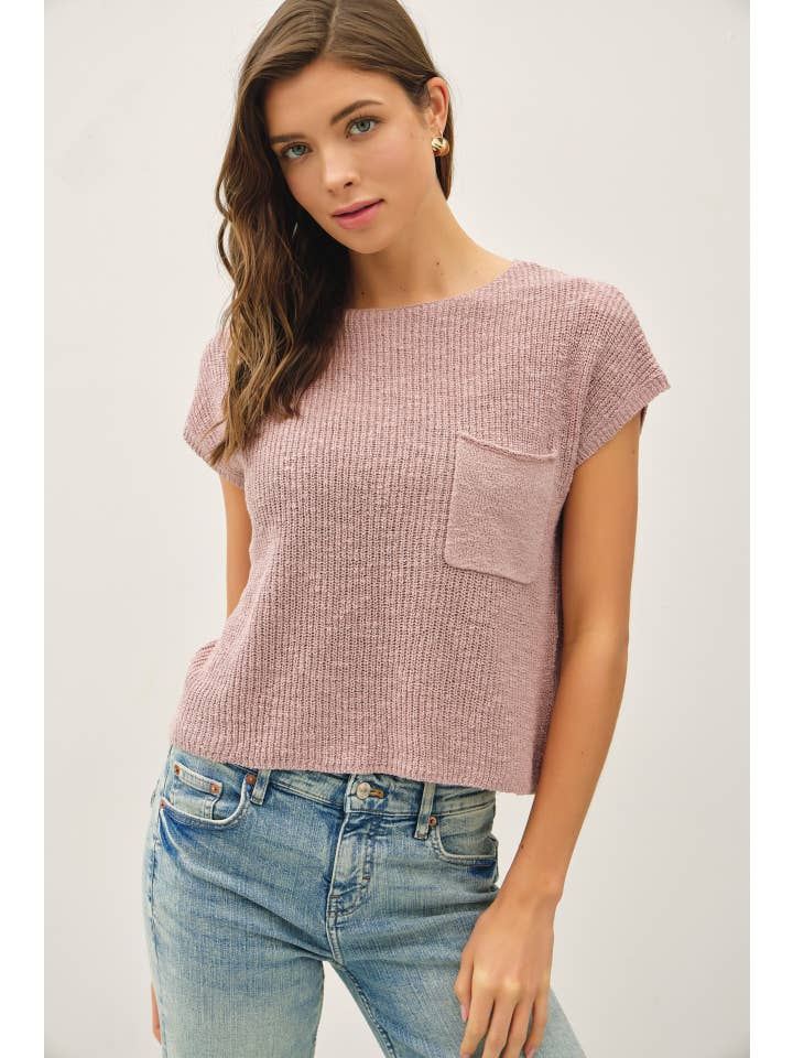 Patch Pocket Dolman Cap Sleeve Boxy Knit