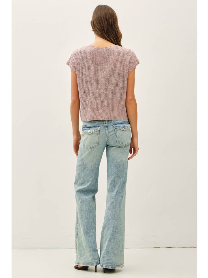 Patch Pocket Dolman Cap Sleeve Boxy Knit