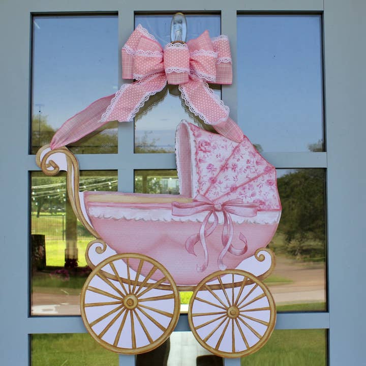 Pink Baby Carriage Door Hanger