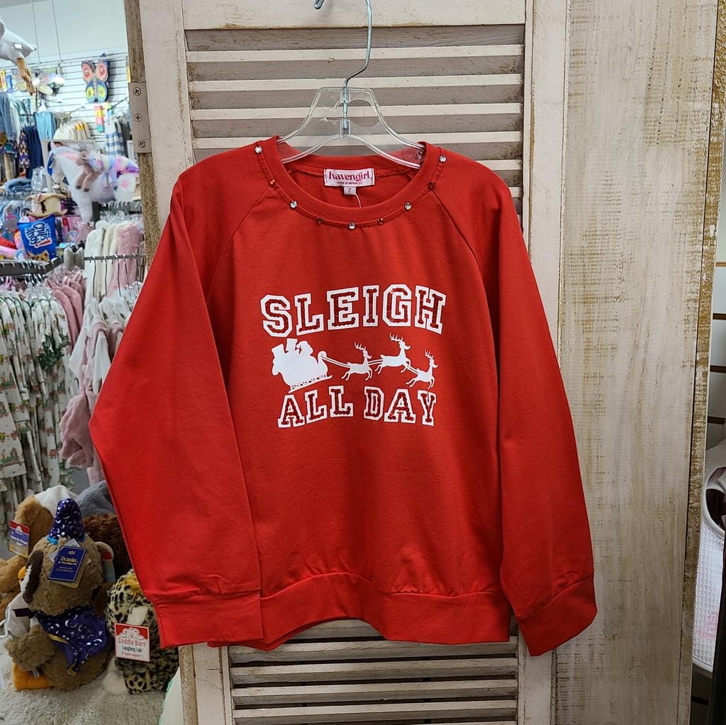 Joyous and Free Joyous and Free Sleigh All Day Sweatshirt in Red - Little Miss Muffin Children & Home