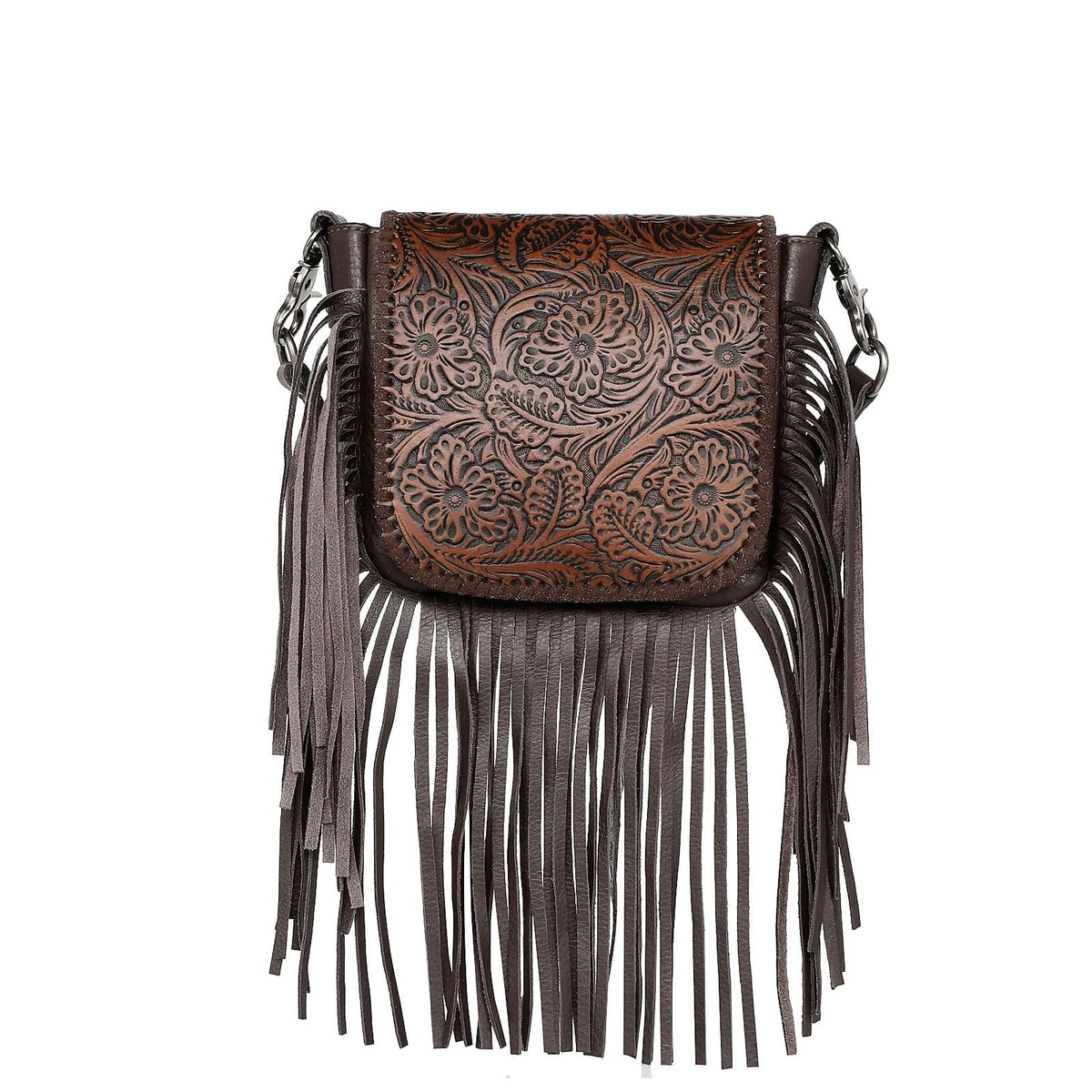 Montana West Genuine Tooled Leather Coffee Fringe Crossbody - Little Miss Muffin Children & Home
