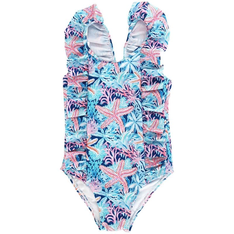 Ruffled Spandex Swimsuit in Reef
