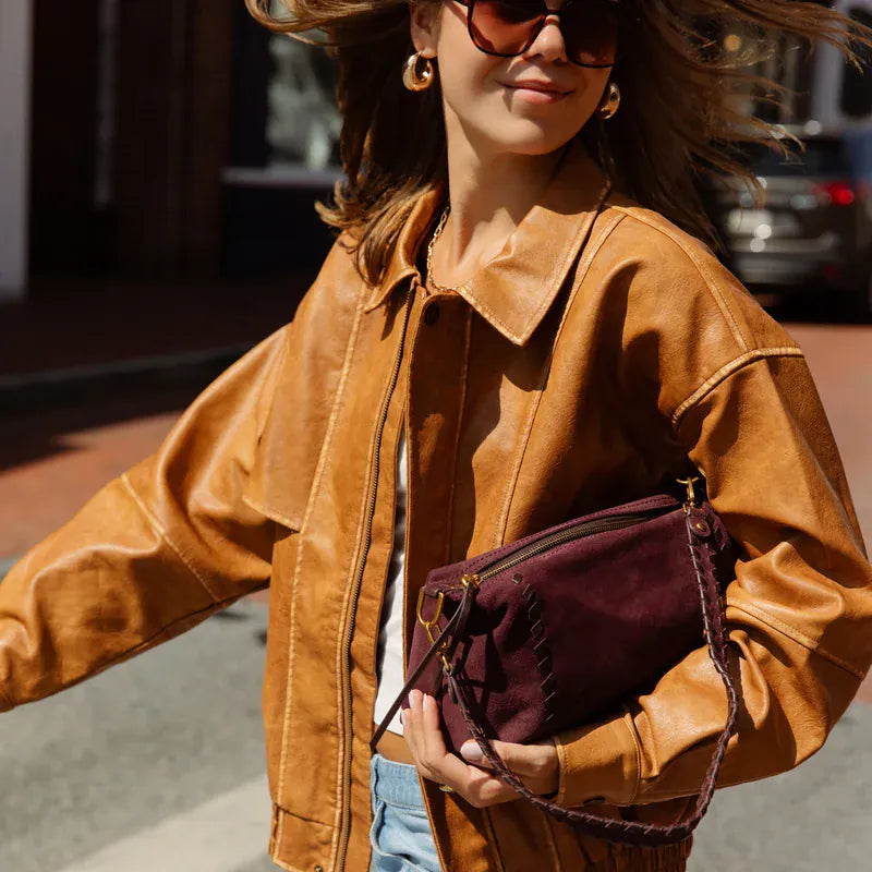 Hobo Hobo Darcy Shoulder Bag in Suede Leather - Dark Cherry - Little Miss Muffin Children & Home