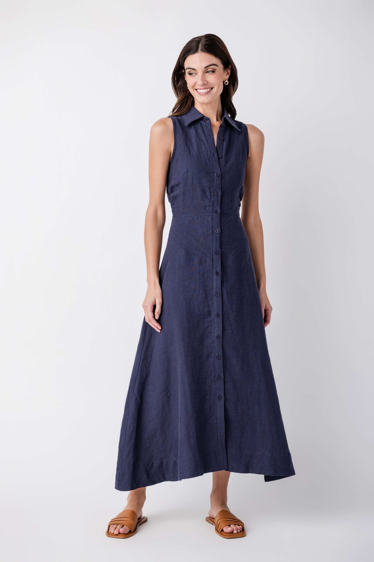 Olivaceous Aimme Button-Front Linen Maxi Dress in Navy - Little Miss Muffin Children & Home