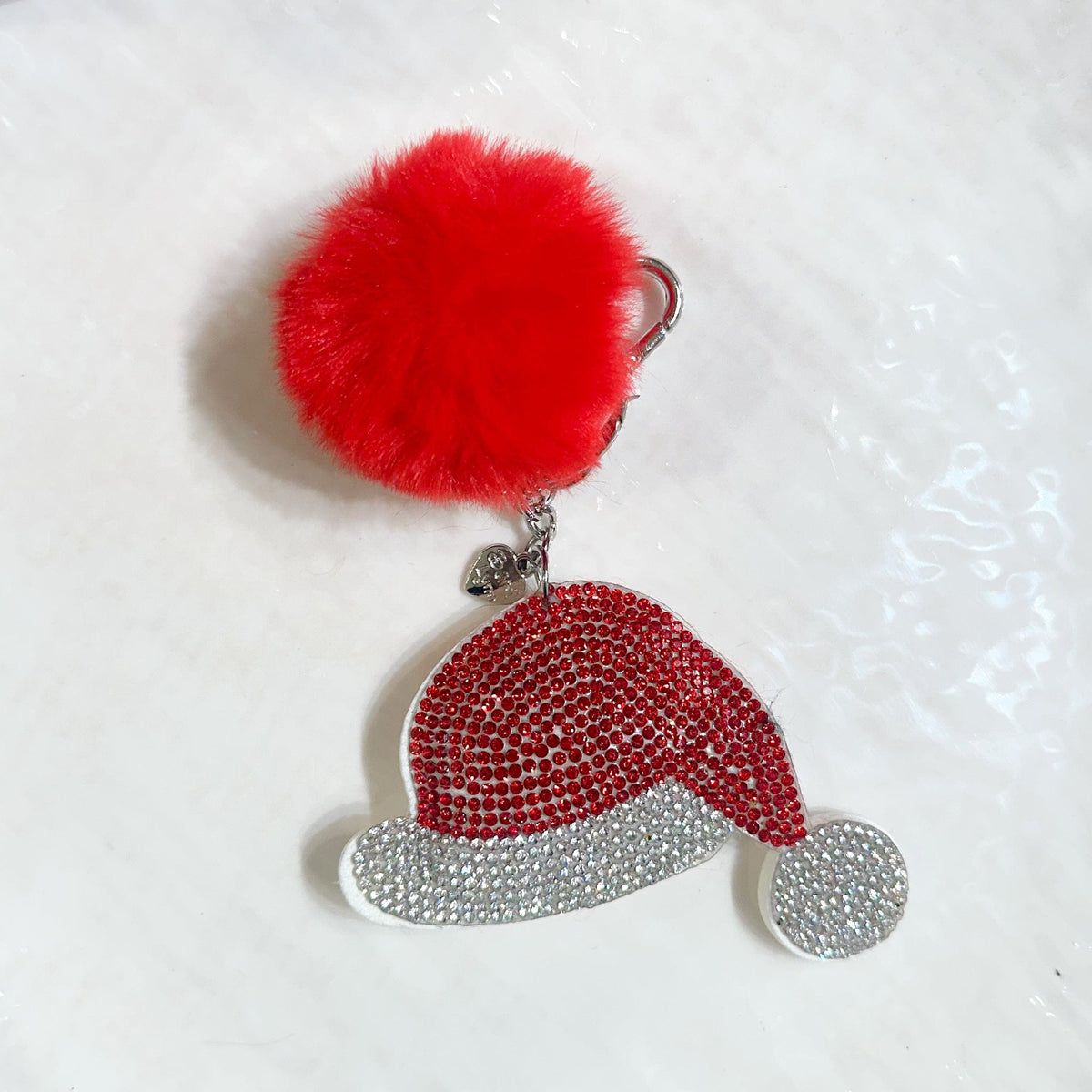 Little girls Santa hat Christmas key chain with sparkles 