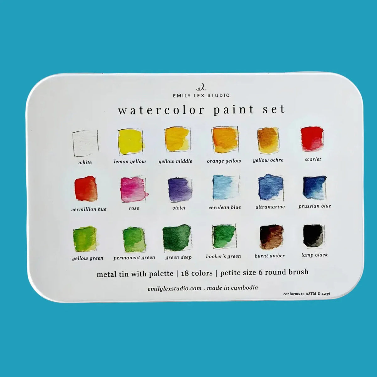 Emily Lex Studio Watercolor Paint Set, 18 Colors with Brush - Little Miss Muffin Children & Home