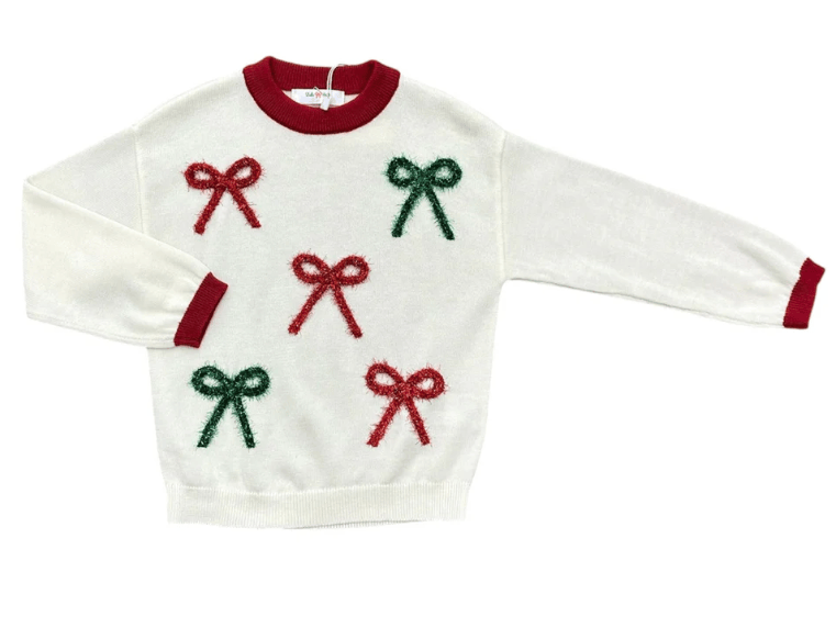 Lulu Bebe Iris Christmas Bows Long Sleeve Sweater - Little Miss Muffin Children & Home