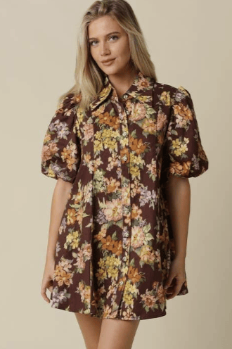 Olivaceous Josie Floral Puff Sleeve Mini Dress - Little Miss Muffin Children & Home
