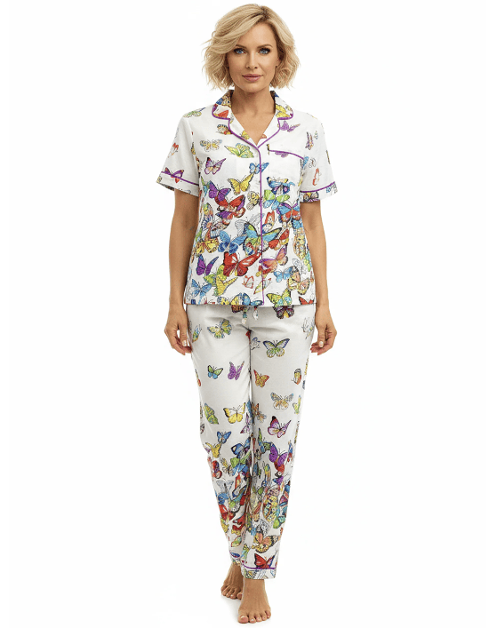 La Cera Short Sleeve Butterfly Print Cotton Pajama Set - Little Miss Muffin Children & Home