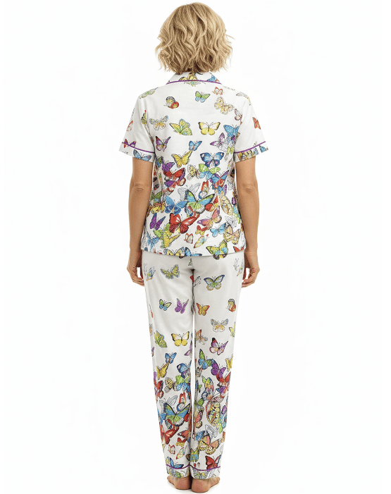 La Cera Short Sleeve Butterfly Print Cotton Pajama Set - Little Miss Muffin Children & Home