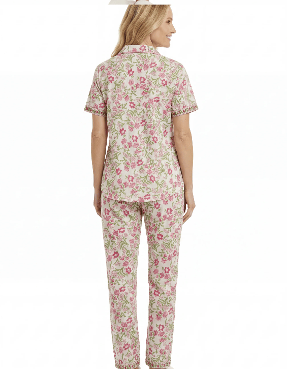 La Cera Ivory Pink Floral Print Cotton Pajama Set in Bag - Little Miss Muffin Children & Home