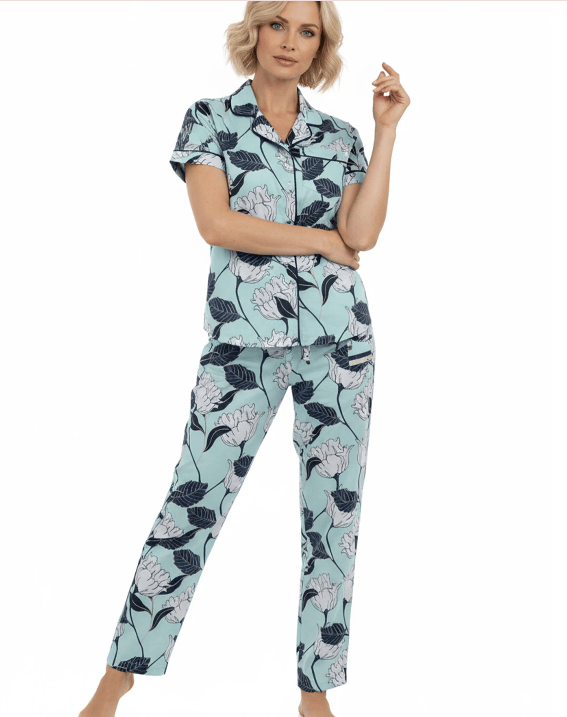 La Cera Blue/Teal Floral Print Cotton Pajama Set in Bag - Little Miss Muffin Children & Home