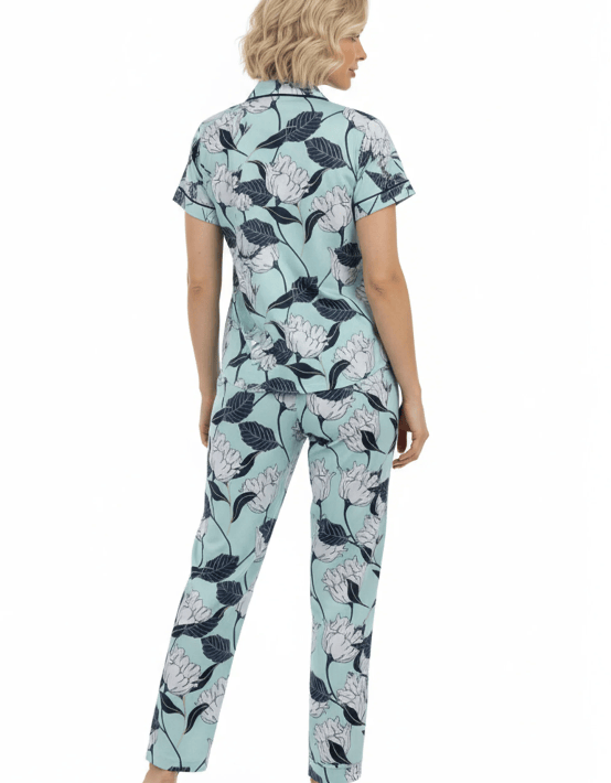 La Cera Blue/Teal Floral Print Cotton Pajama Set in Bag - Little Miss Muffin Children & Home
