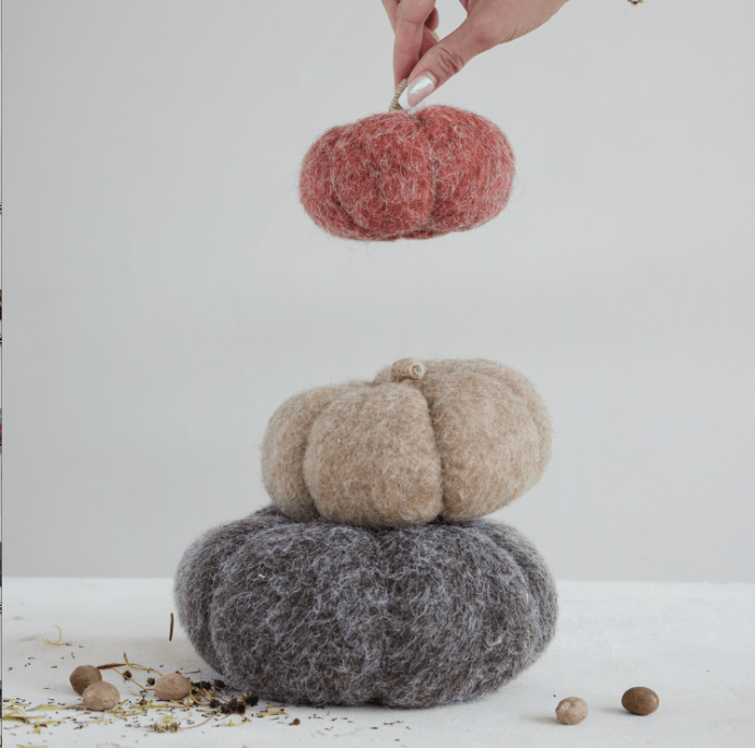 Creative Co-op Brown Felt Pumpkin with Jute Wrapped Stem - Little Miss Muffin Children & Home