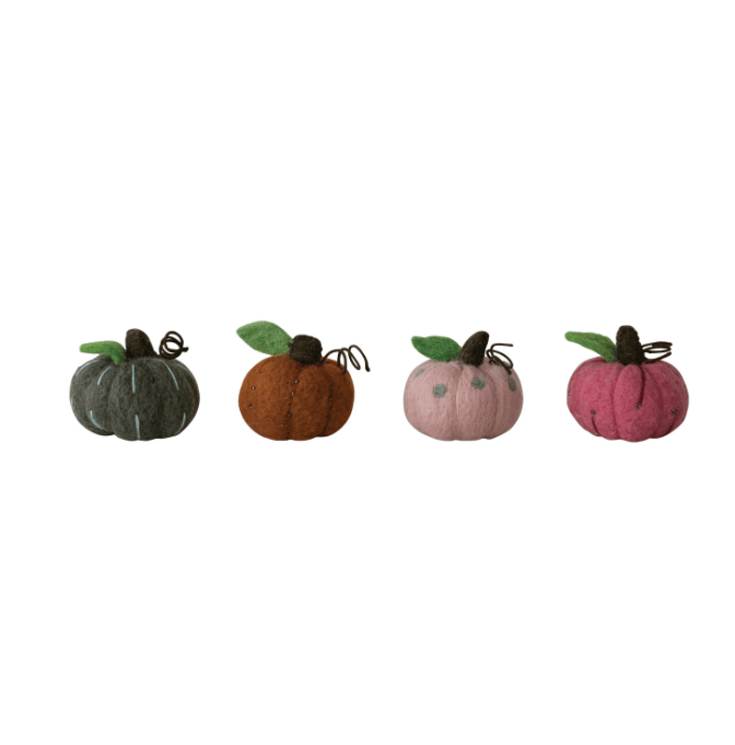 Creative Co-op Handmade Wool Felt Pumpkin with Embroidery & Beads, 4 Styles Available - Little Miss Muffin Children & Home