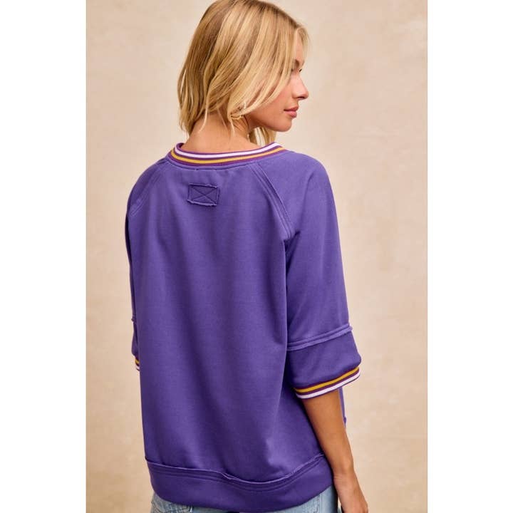 Sequin Mardi Gras Mask Oversized Short Sleeve Top