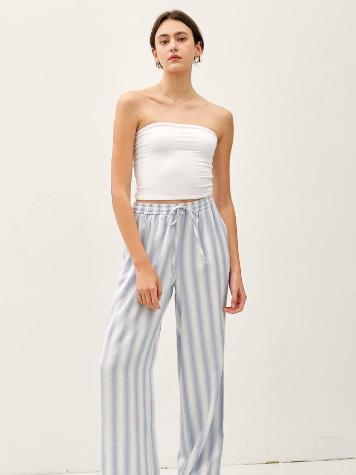 Striped Linen Pants in Chambray