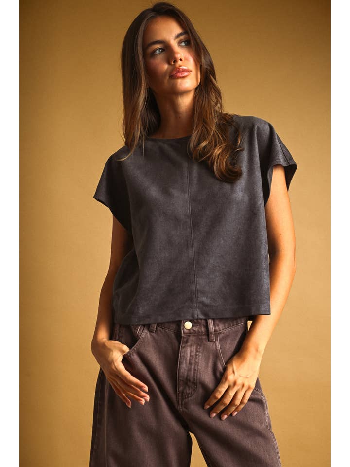 Miou Muse Suede Cap Sleeve Boxy Crop Top, 3 Colors Available - Little Miss Muffin Children & Home